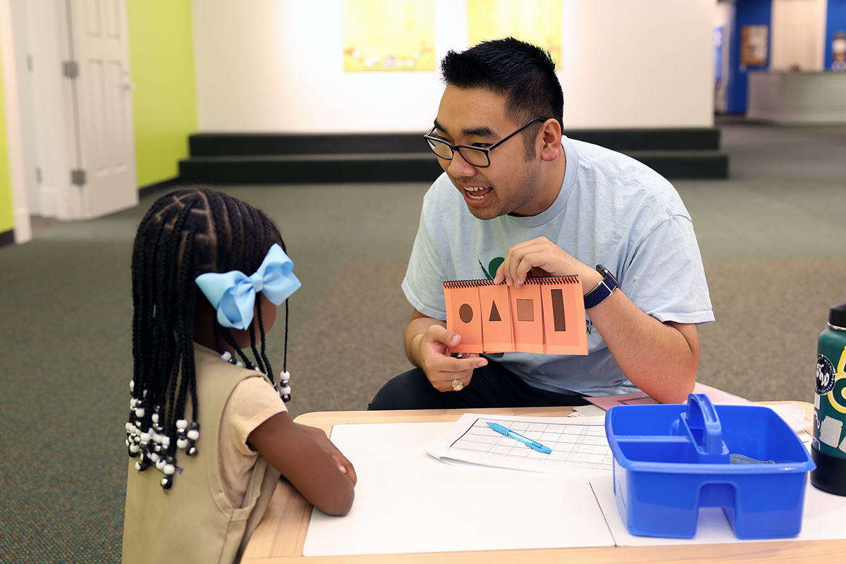 Student learning math at Baylor Math for Early Learners Academy